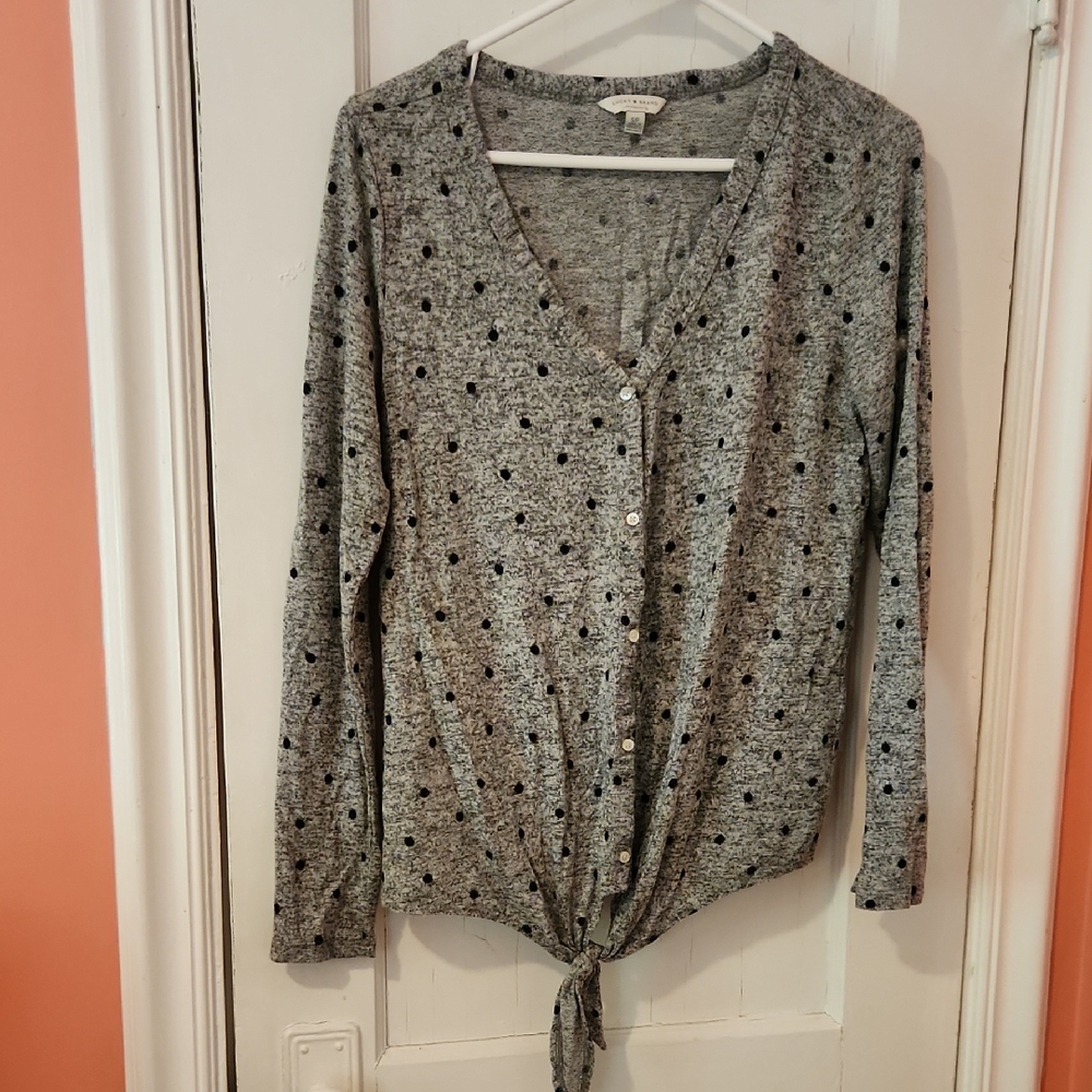 Lucky Brand Gray Polka Dot Cardigan